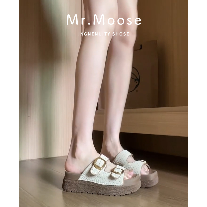 Thick-Soled Birkenstock Shoes for Women, Brown Double-Strap Slip-Ons, Versatile, Comfortable, Non-Slip Sandals, Easy to Put on for Commuting