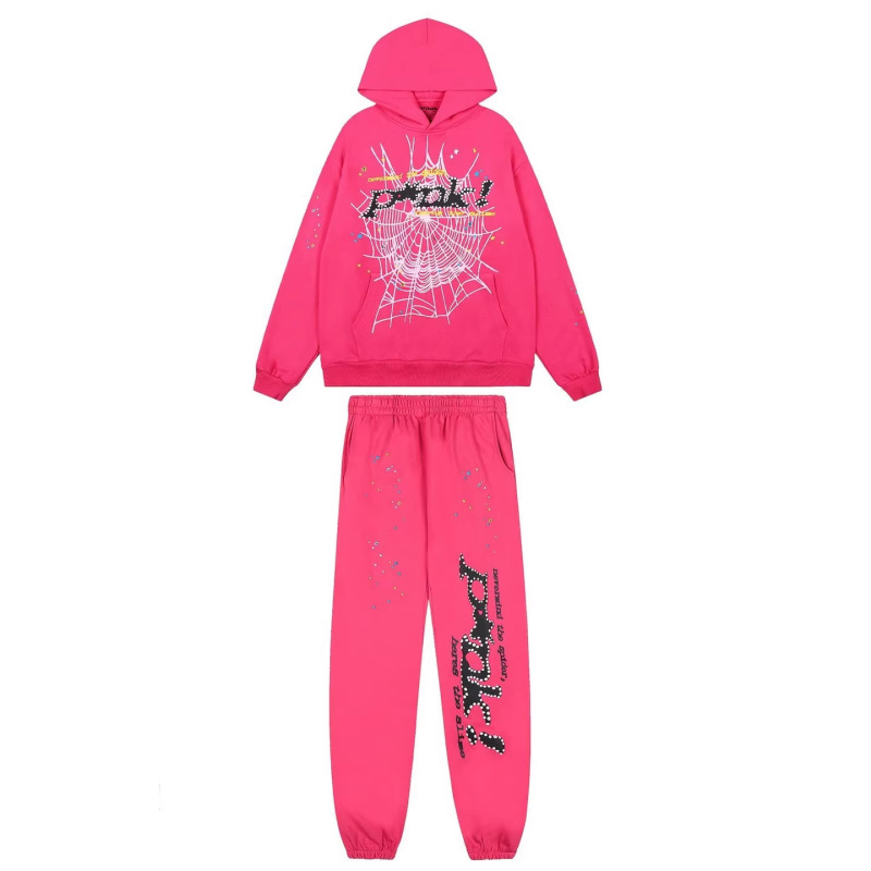 Sp5Der Street Style Spider Web Letter Print Hooded Sweatshirt and Jogger Pants Unisex Loose Sports Suit