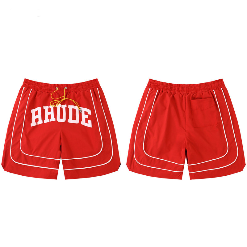 Summer Rhude Letter Print Retro Sports Basketball Shorts for Men and Women, Loose Breathable Drawstring Color-Blocking Casual Shorts