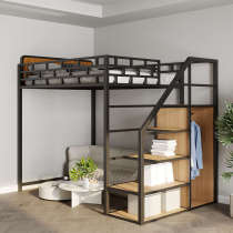 Nordic upper bed and lower table loft bed small apartment dormitory bed apartment space-saving iron loft bed duplex second floor bed