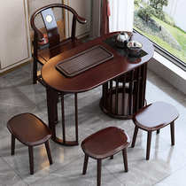 Balcony tea table and chair combination solid wood tea table for several households new Chinese style desk and tea table integrated small