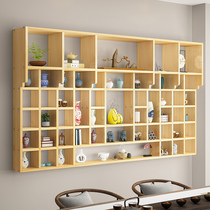 Solid wood lattice wall storage rack wall-mounted storage rack teapot teacup display rack Duobaoge Bogu