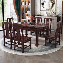 New Chinese style all solid wood ebony wood dining table and chair combination retractable folding round table home small apartment dining table
