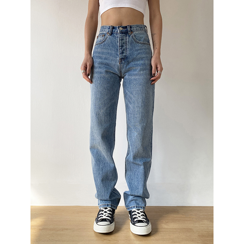 Swagal European and American Retro Women's Washed Blue Distressed High-Waisted Straight Casual Slimming Jeans Mom Jeans Swagal European and American Retro Women's Washed Blue Distressed High-Waisted Straight Casual Slimming Jeans Mom Jeans