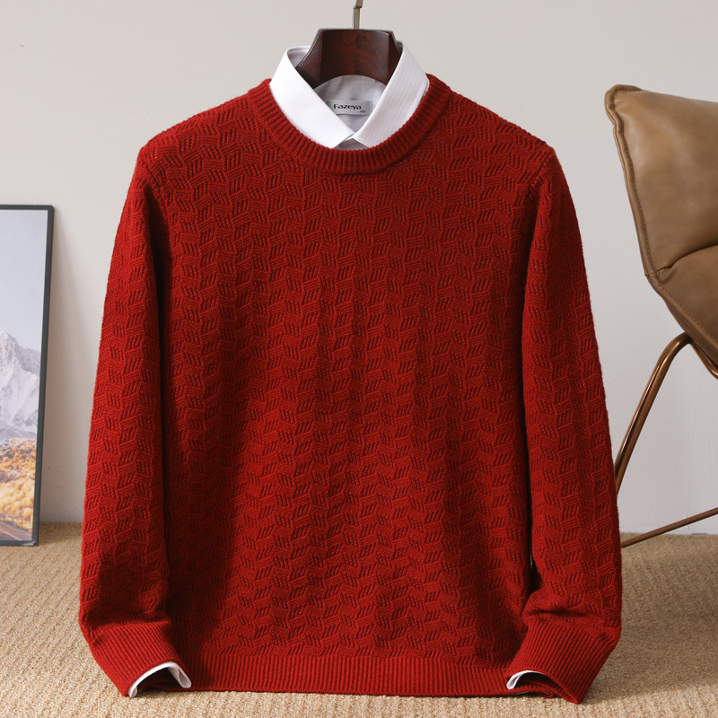 New Autumn and Winter Wool Sweater for Men, Round Neck Jacquard, Loose Fit, Large Size, Long Sleeve, Thickened Pullover Cashmere Base Layer New Autumn and Winter Wool Sweater for Men, Round Neck Jacquard, Loose Fit, Large Size, Long Sleeve, Thickened Pullover Cashmere Base Layer