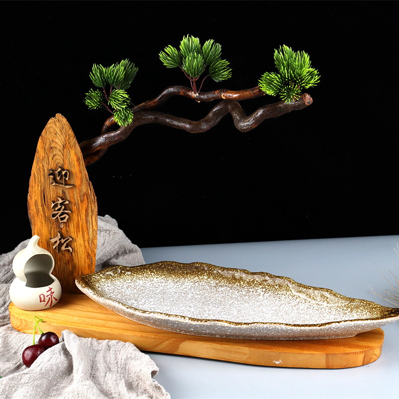 Creative Open-Air Wedding Banquet Cold Dish Plate, Solid Wood Artistic Dish, Hotel Chinese-Style Special-Shaped Decorative Hot Pot Tableware