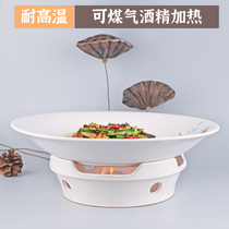 Fashionable round heat-resistant ceramic chopped pepper fish head plate matte white alcohol heating incubator restaurant specialty tableware