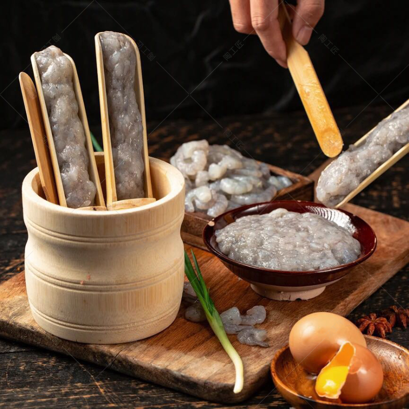 Creative personality Bamboo tube steamed meatballs fish balls meat balls shrimp sliding spoon plate mold hot pot shop characteristic bamboo and wood tableware