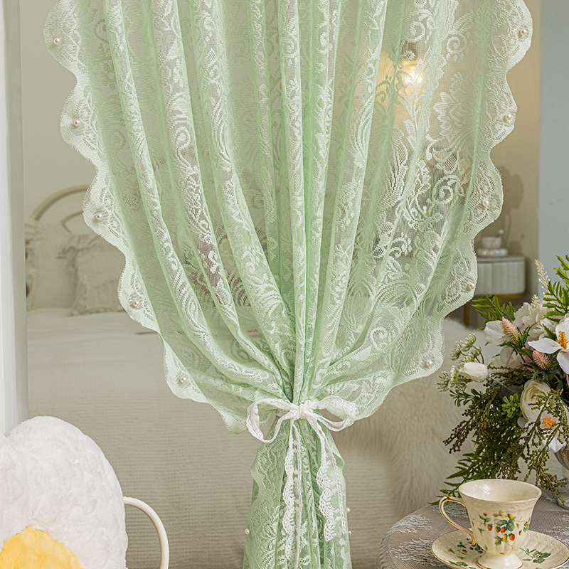 No-punch Velcro rod curtains, gauze curtains, French white lace living room balcony bay window door curtain short partition