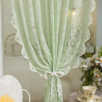 No-punch velcro rod curtains, gauze curtains, french white lace living room balcony bay window door curtain short partition