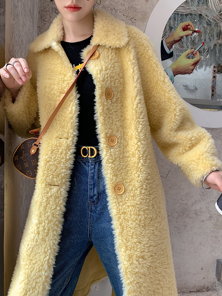 2020 new Haining sheep shearing women's medium and long version of lamb fur fur one-piece coat windbreaker thin fur coat