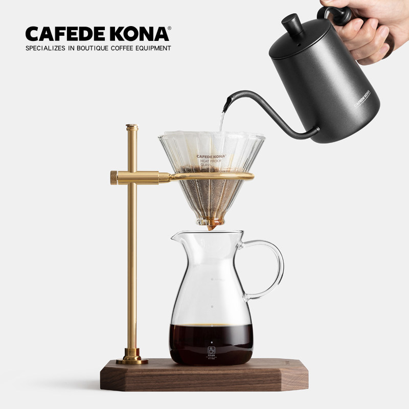 CAFEDE KONA Handflush Coffee Rack Pure Copper Filter Cup Rack Hand Flush Pot Drip Filter Bracket Walnuts Wood Bottom