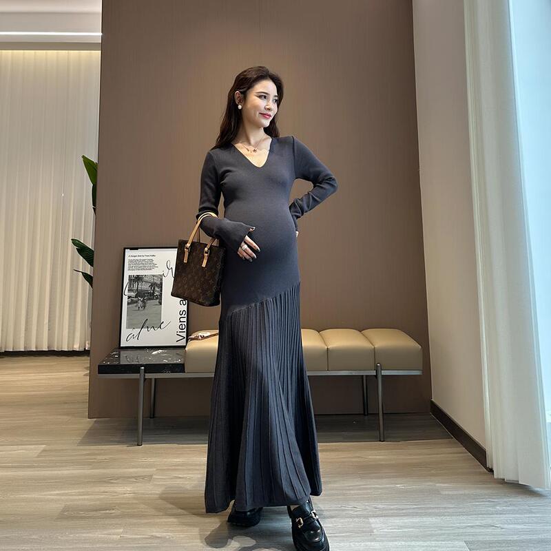 Wawa Maternity Wear 2026 Autum New Style Asymmetrical Fishtail V-Neck Waist Dress Autum and Winter High Elastic Long Skirt Wawa Maternity Wear 2026 Autum New Style Asymmetrical Fishtail V-Neck Waist Dress Autum and Winter High Elastic Long Skirt