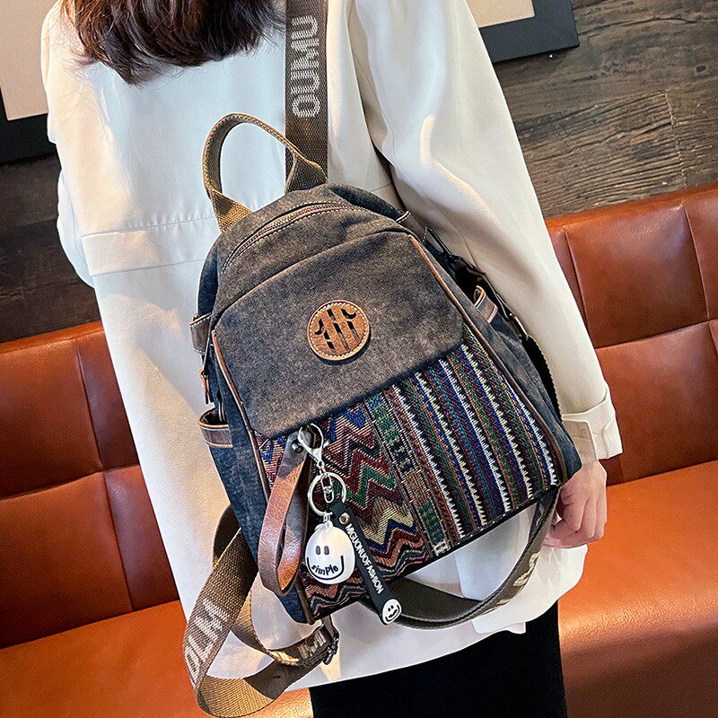 Retro Denim Bu Ethnic Wind Embroidery Double Shoulder Bag 2024 New Tide Pet Bag Crash backpack Diagonal Satchel-Taobao