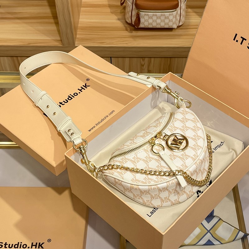 Leather MK chain small bag women's belt bag cross-body chest bag explosive new fashion armpit saddle bag pet bag
