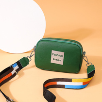 Leather small square bag female 2021 New Korean version Joker double layer large capacity shoulder crossbody head layer cowhide mobile phone bag