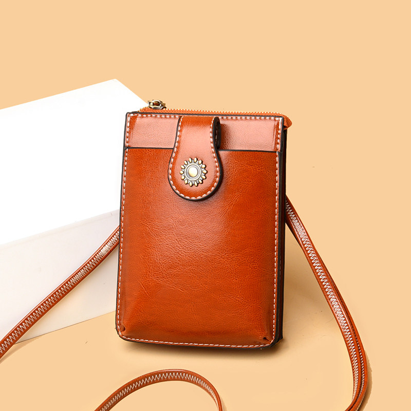 Fashion bag female 2021 new mini bag oil wax leather Korean version crossbody bag shoulder vertical mobile phone bag