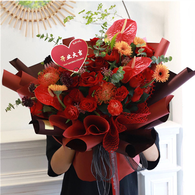 Flowers Opening Greeting Cards Happy Birthday Peach Hearts Card Holiday Blessing Red Floral Accessories Floral Bouquet Packaging Material