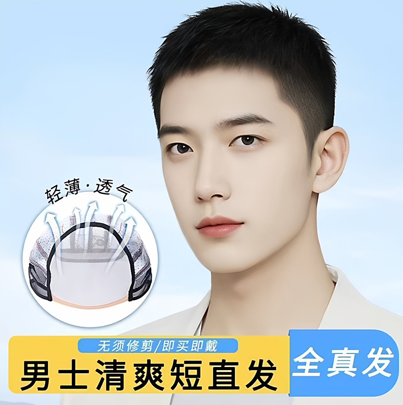 Men's Short Hair Wig, Full Real Hair, Full Head Wig Style, Men's Hairpiece, Fashionable, Natural, Fluffy, Breathable, Realistic