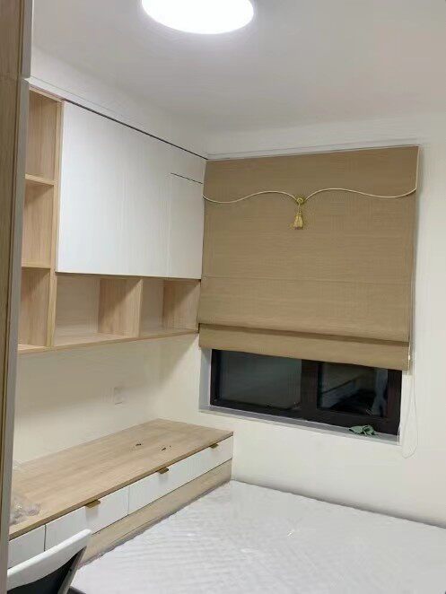 Modern minimalist Japanese brown linen lifting folding Roman blind curtain office bay window short curtain blackout