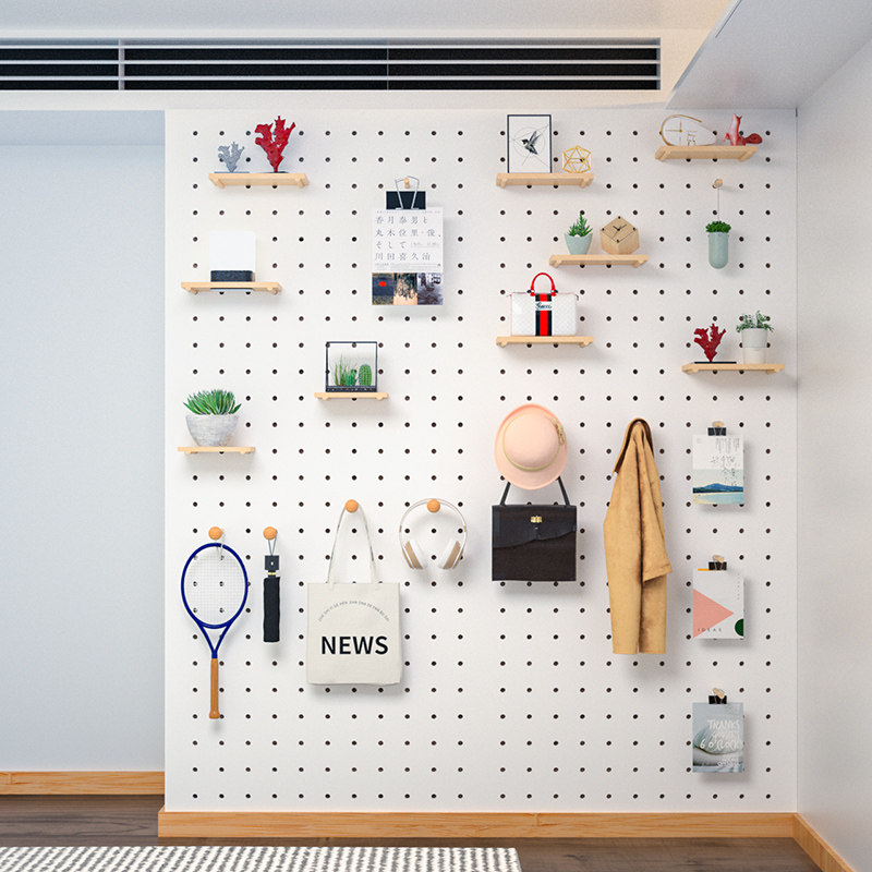 Solid Wood Wall Wall Wall Dongle Board Shelve Shelf Storage Background Wall Wooden Wall Decoration Xuanguan Show Shelf Customized