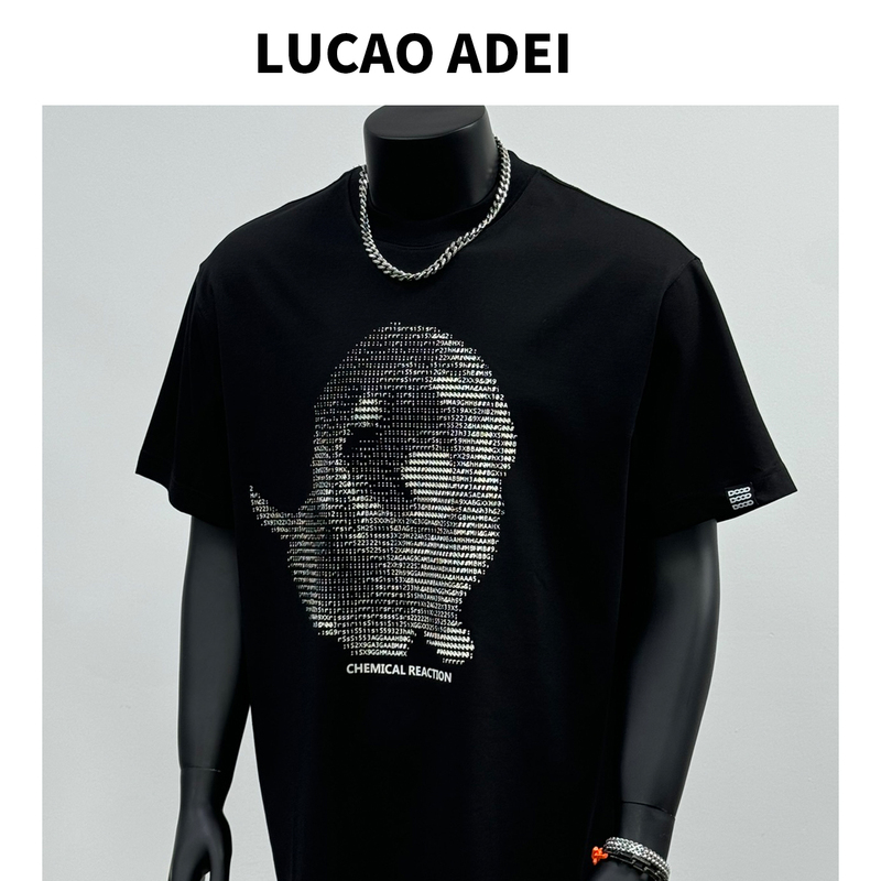 2026 Summer New American Trendy Brand 3D Dog Pattern Casual Versatile Round Neck Short-Sleeve T-Shirt for Men in Black