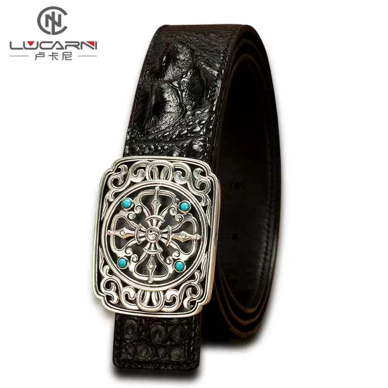 Import brand new true avocado leather strap male inlaid green pine stone slip buckle imported business casual men's pants waist