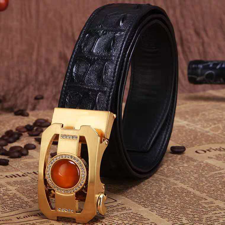 High-end crocodile men's leather strap genuine leather automatic buckle business tightness pants with Korean version cow leather glossy surface youth belt tide