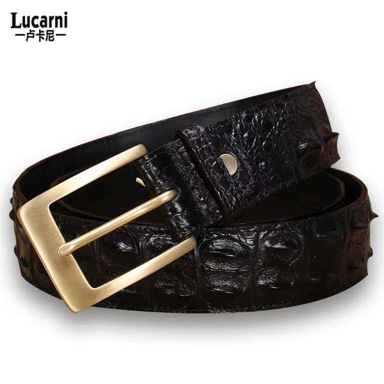 Personality men's belt stainless steel belt head pin buckle tide brand crocodile pattern double-sided head layer fashion pants belt business model