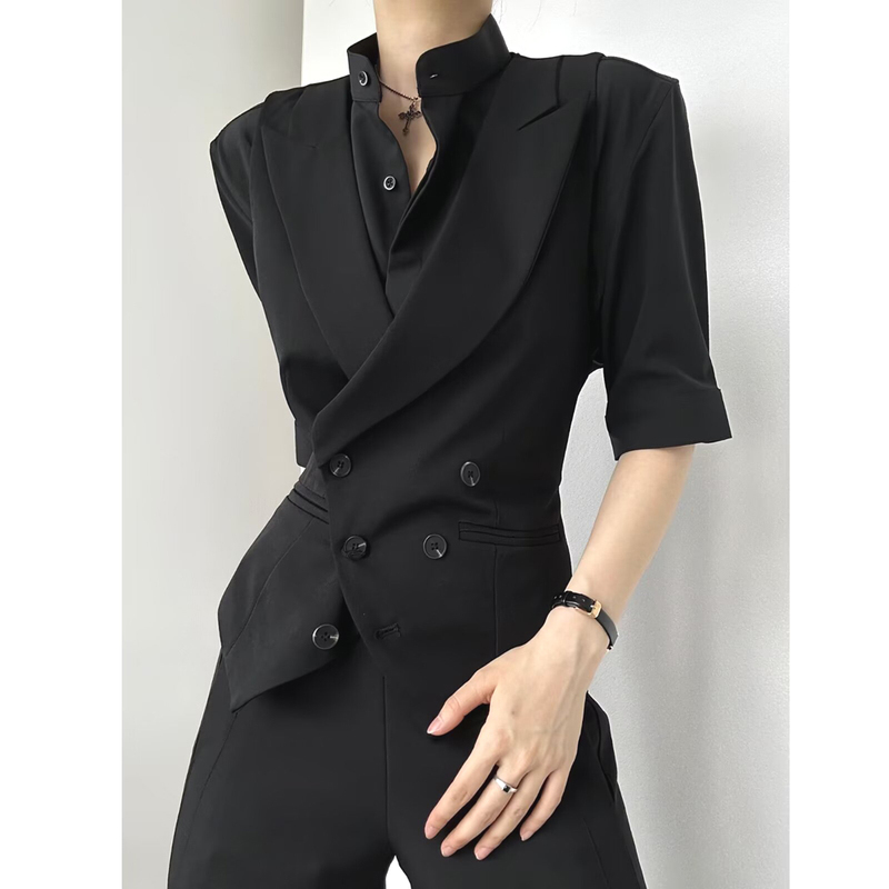 Ascetic Style Lapel Suit Vest Unisex Sleeveless Workwear Jacket Slim Fit Vest Suit Base Layer Waistcoat