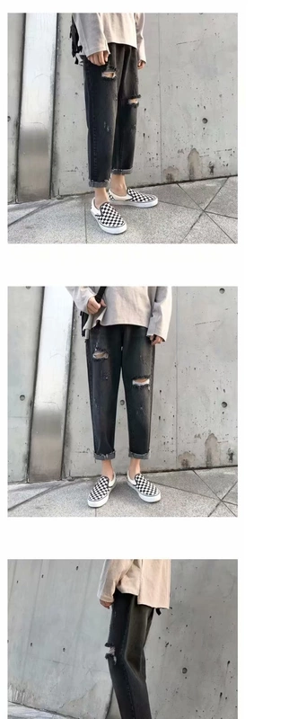 Quần cá tính nam vá lỗ quần jeans nam thủy triều thương hiệu hip-hop chín điểm Quần cũ lỏng quần thẳng - Quần jean quần tây nam