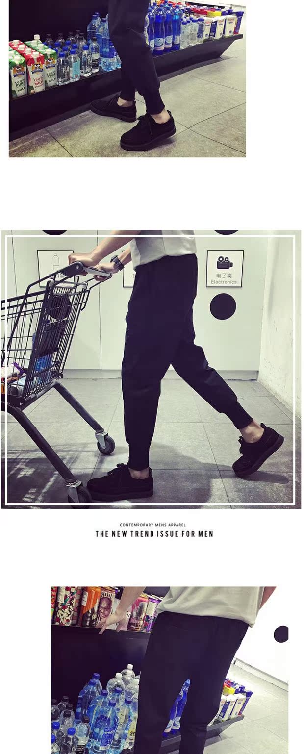 Yu Wenle overalls nam thương hiệu thủy triều lỏng lẻo chân chín điểm quần thường túi lớn khâu quần quần bé trai quần xã hội shop quần jean nam