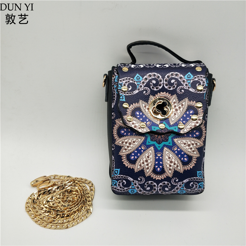 Túi Đôn Hoàng Túi Messenger Ví da PU túi điện thoại mẫu tảo Mogao Grottoes lưu niệm - Ví tiền đồ da handmade