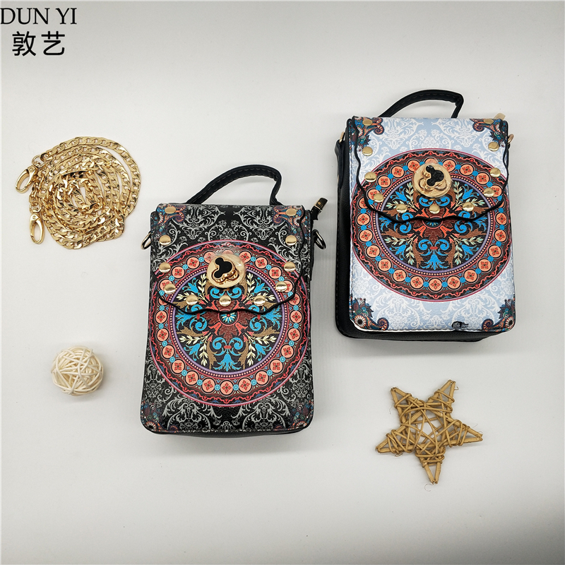 Túi Đôn Hoàng Túi Messenger Ví da PU túi điện thoại mẫu tảo Mogao Grottoes lưu niệm - Ví tiền đồ da handmade