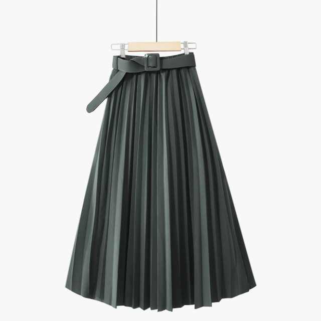 Summer Korean version of the new high-belt solid color pleated all-match retro college sweet slim mid-length simple skirt