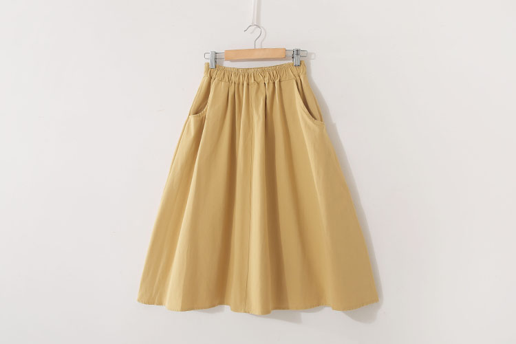 Váy thu đông 2018 có cạp cao thun co giãn mỏng màu trơn túi sinh viên đơn giản retro cotton dài chân váy cho người lùn