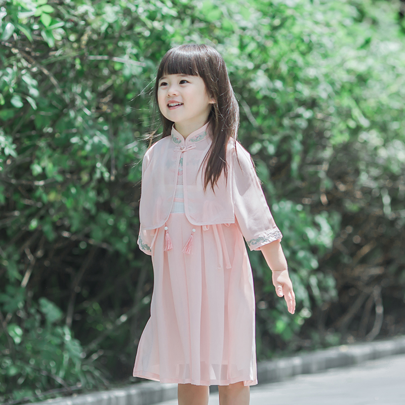 Hanfu girl's ancient dress superfairy girl Chinese wind child clothing baby sunscreen and fairy two sets of children Tang fashion summer