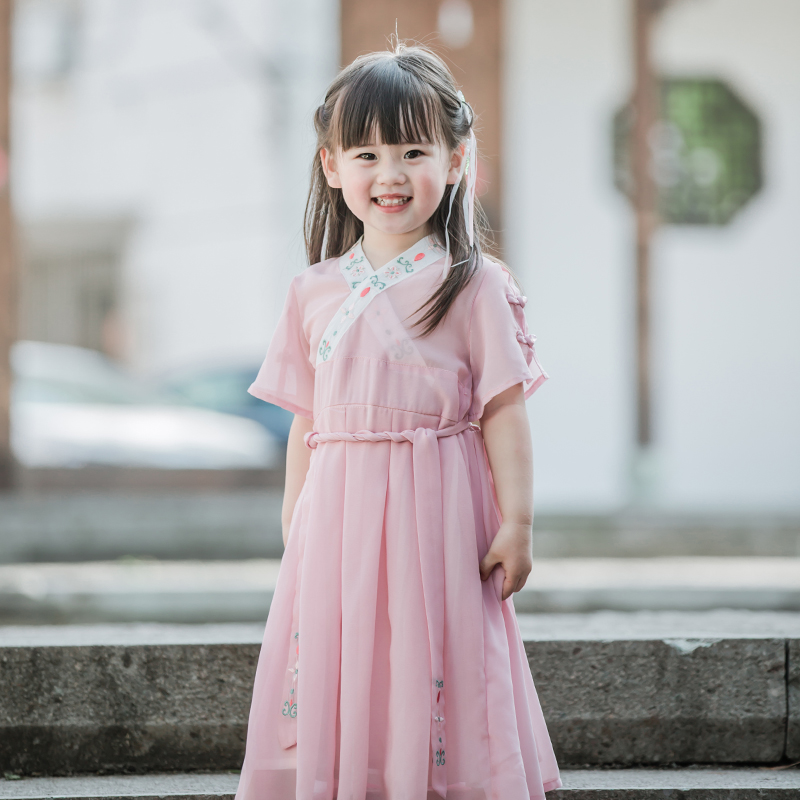 Girl's Han suit jacket Chinese wind child clothing little girl Tang Costume Children Ancient Dress Super Fairy improved retro foreign dress Xia