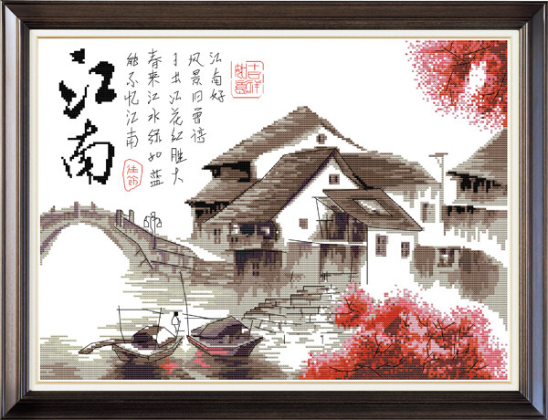 View cross embroidered 2022 new living room with small memory Jiangnan Hand Yourself Embroidered South Water Rural Book House Corridor