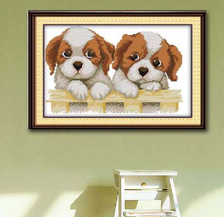 Small piece of cross stitch embroidery New simple new hand New pint headboard Animals small Puppy small 2022 Bedroom small