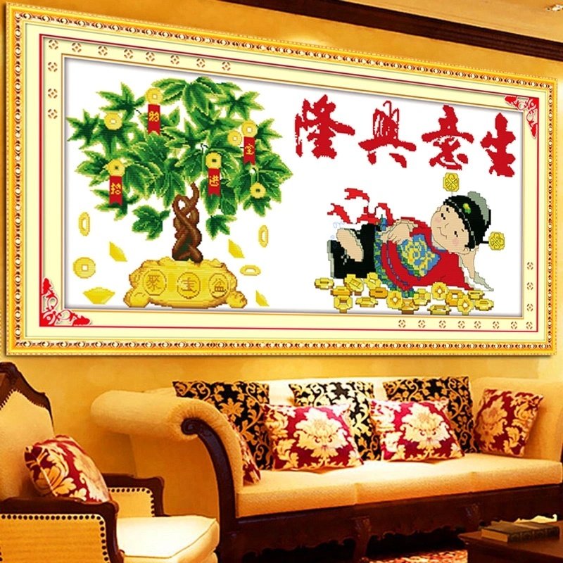 Business Xinglong Cross embroidered 2022 new line embroidered yourself embroidered gods cotton thread small piece of money into the treasure office