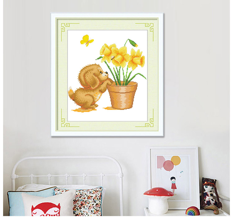 miếng nhỏ của cross stitch đơn giản 2019 mới con chó nhỏ con chó con nhỏ phó Zodiac mẫu hoa thêu đơn giản phòng ngủ - Công cụ & phụ kiện Cross-stitch tranh thêu chỉ lụa
