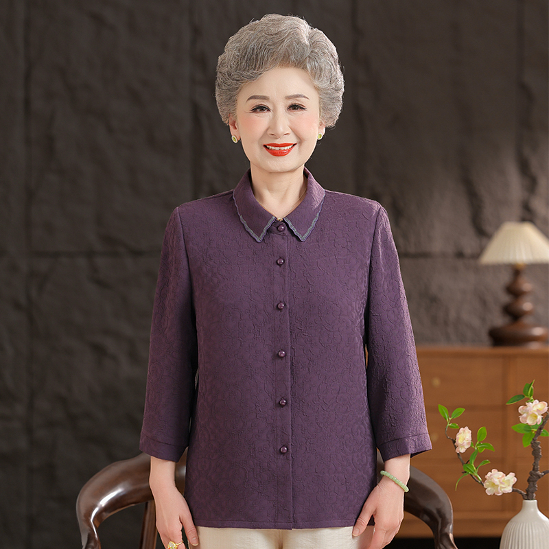Summer Clothing for the Elderly, Mulberry Silk Shirt for Women Aged 70 and 80, Grandma's Shirt, Mother's Clothing, Three-Quarter Sleeve Suit