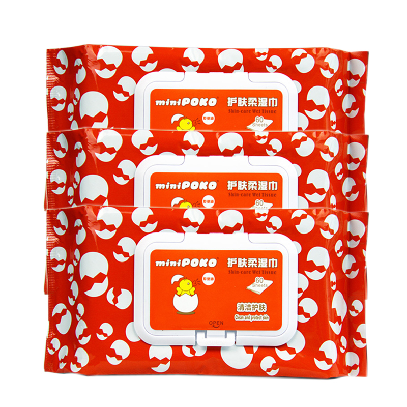 POKO baby skin care soft wipes with lid 60 pieces 3 packs newborn butt butt wet wipes without fluorescent agent