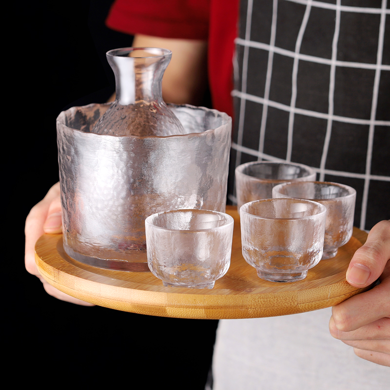 Japanese hammered household glass Phnom Penh sake pot set Small wine glass Rice wine warmer Soup jug tableware