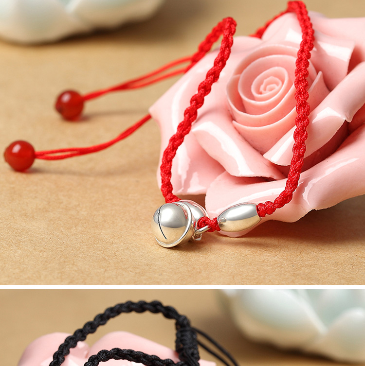 Sterling Silver Bell Red Rope Anklet Phụ nữ dệt kim bằng tay Cặp chân dây Retro Đàn ông vòng chân Hàn Quốc Năm gió Hàn Quốc lắc chân đẹp độc