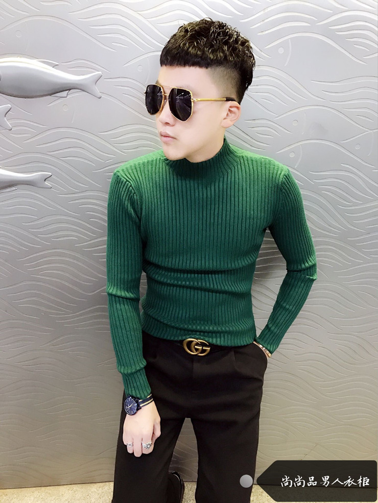 Mùa đông 2018 mới phiên bản Hàn Quốc của hàng dệt kim co giãn xu hướng thời trang nửa cổ cao nam thanh niên áo len mỏng áo gile len nam