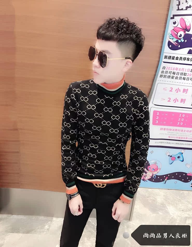 Anh chàng xã hội 2018 mùa đông mới áo len cao cổ nam Hàn Quốc Slim xu hướng áo len đáy áo nam đẹp