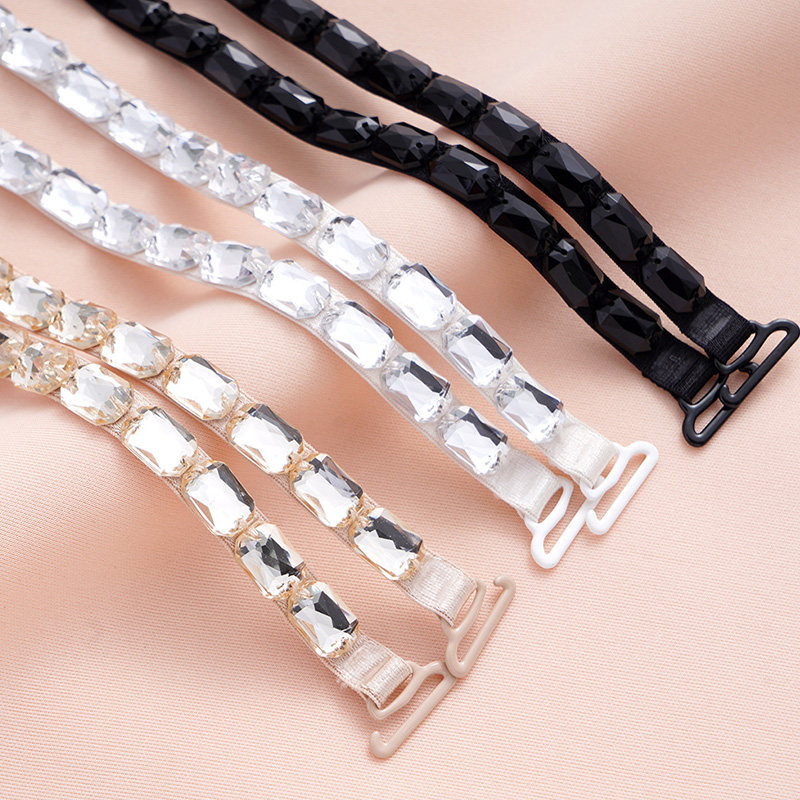 Rhinestone shoulder straps a word collar with beads underwear straps exposed sexy underwear invisible solid color non-slip sequin sling