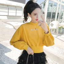 2021 spring new Korean fashion long-sleeved semi-high collar pullover waist slim slim short sweater jacket women